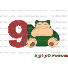 Snorlax Pokemon Applique Embroidery Design Birthday Number 9
