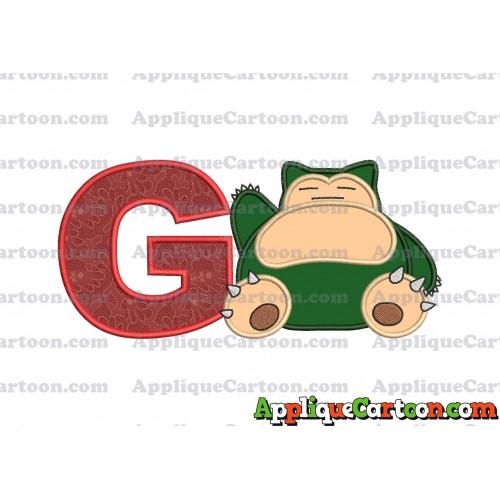 Snorlax Pokemon Applique Embroidery Design With Alphabet G