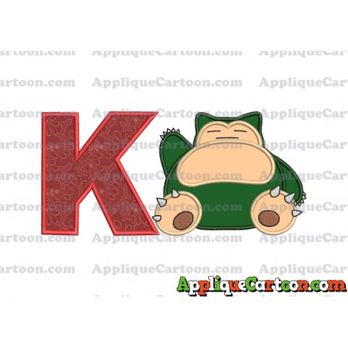 Snorlax Pokemon Applique Embroidery Design With Alphabet K