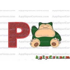 Snorlax Pokemon Applique Embroidery Design With Alphabet P