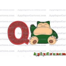 Snorlax Pokemon Applique Embroidery Design With Alphabet Q