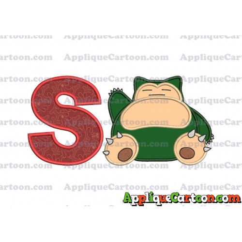 Snorlax Pokemon Applique Embroidery Design With Alphabet S