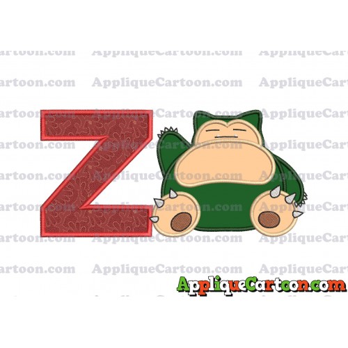 Snorlax Pokemon Applique Embroidery Design With Alphabet Z