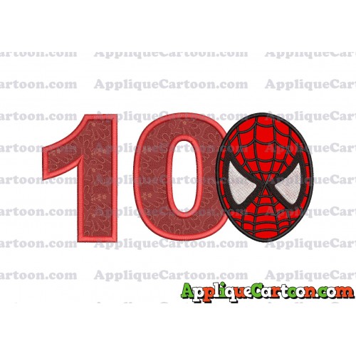 Spiderman Head Applique 02 Embroidery Design Birthday Number 10