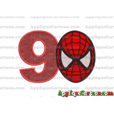 Spiderman Head Applique 02 Embroidery Design Birthday Number 9