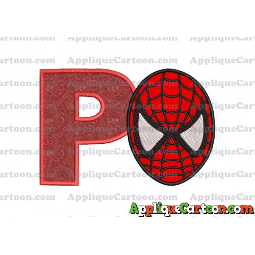 Spiderman Head Applique 02 Embroidery Design With Alphabet P