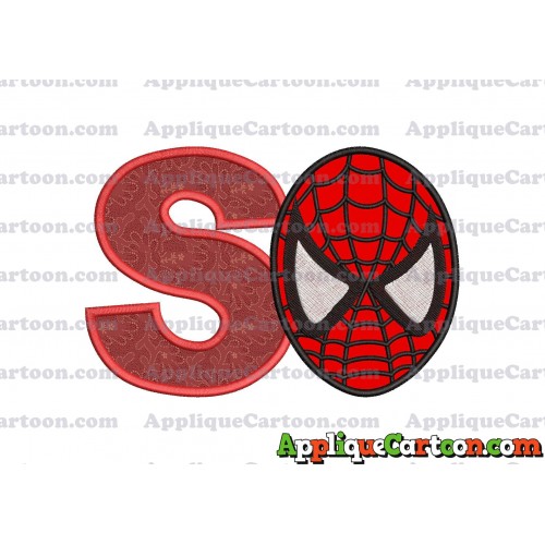 Spiderman Head Applique 02 Embroidery Design With Alphabet S