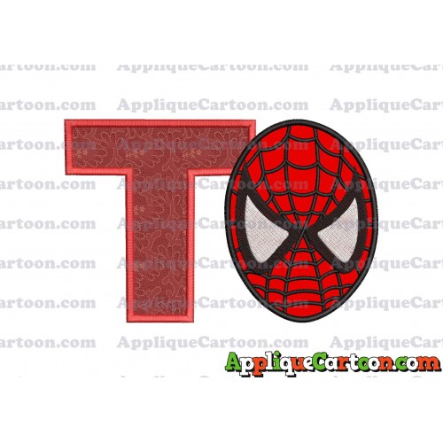 Spiderman Head Applique 02 Embroidery Design With Alphabet T