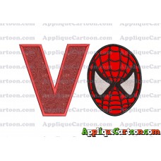 Spiderman Head Applique 02 Embroidery Design With Alphabet V