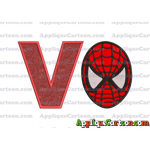 Spiderman Head Applique 02 Embroidery Design With Alphabet V