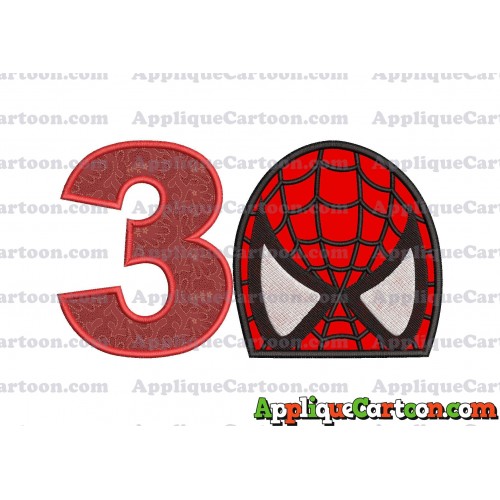 Spiderman Head Applique Embroidery Design Birthday Number 3