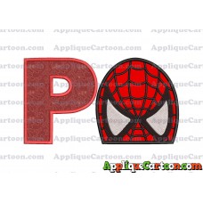 Spiderman Head Applique Embroidery Design With Alphabet P