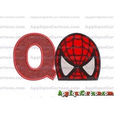 Spiderman Head Applique Embroidery Design With Alphabet Q