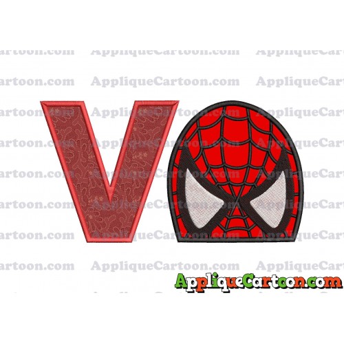 Spiderman Head Applique Embroidery Design With Alphabet V