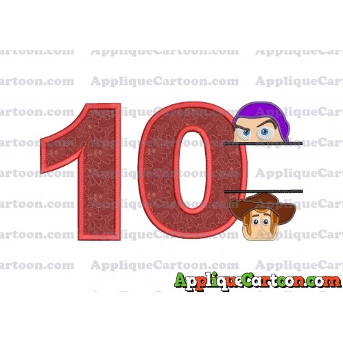 Split Buzz Lightyear and Sheriff Woody Toy Story Applique Embroidery Design Birthday Number 10