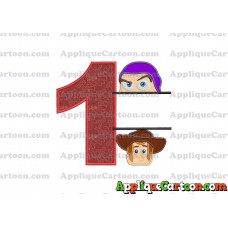Split Buzz Lightyear and Sheriff Woody Toy Story Applique Embroidery Design Birthday Number 1