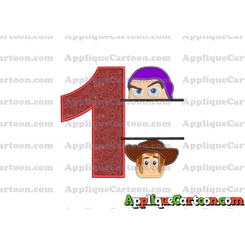 Split Buzz Lightyear and Sheriff Woody Toy Story Applique Embroidery Design Birthday Number 1