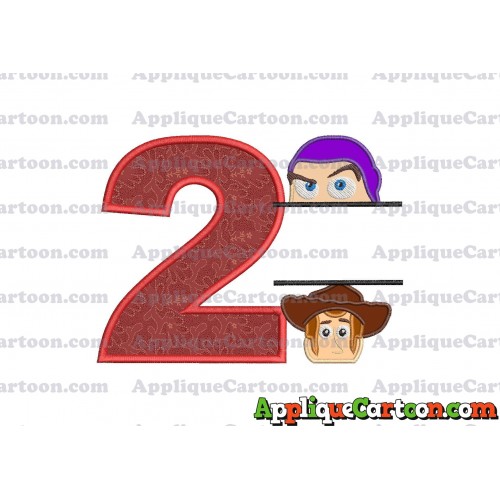 Split Buzz Lightyear and Sheriff Woody Toy Story Applique Embroidery Design Birthday Number 2