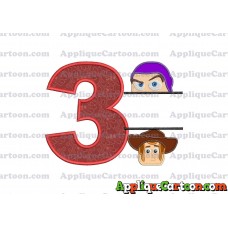 Split Buzz Lightyear and Sheriff Woody Toy Story Applique Embroidery Design Birthday Number 3