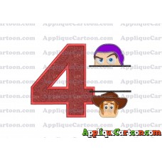 Split Buzz Lightyear and Sheriff Woody Toy Story Applique Embroidery Design Birthday Number 4