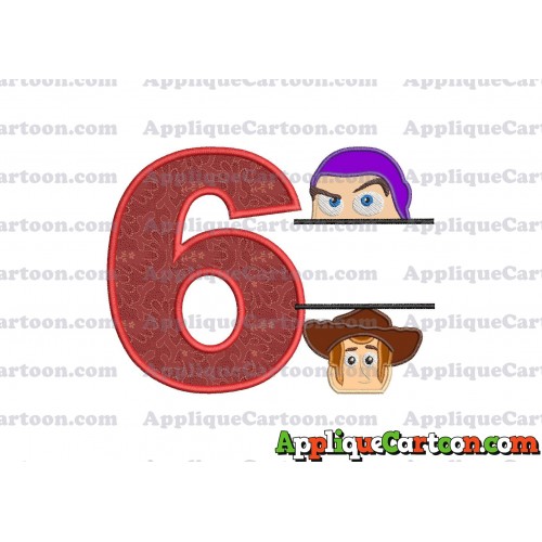 Split Buzz Lightyear and Sheriff Woody Toy Story Applique Embroidery Design Birthday Number 6