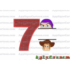 Split Buzz Lightyear and Sheriff Woody Toy Story Applique Embroidery Design Birthday Number 7