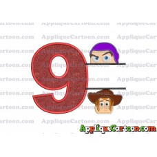 Split Buzz Lightyear and Sheriff Woody Toy Story Applique Embroidery Design Birthday Number 9