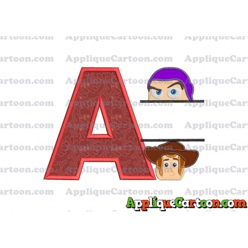 Split Buzz Lightyear and Sheriff Woody Toy Story Applique Embroidery Design With Alphabet A