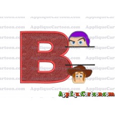 Split Buzz Lightyear and Sheriff Woody Toy Story Applique Embroidery Design With Alphabet B
