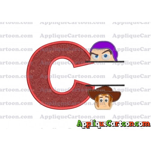 Split Buzz Lightyear and Sheriff Woody Toy Story Applique Embroidery Design With Alphabet C