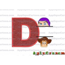 Split Buzz Lightyear and Sheriff Woody Toy Story Applique Embroidery Design With Alphabet D