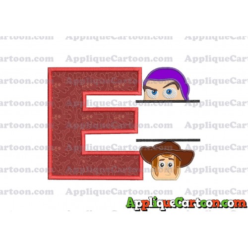 Split Buzz Lightyear and Sheriff Woody Toy Story Applique Embroidery Design With Alphabet E