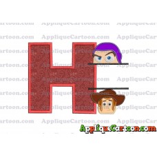 Split Buzz Lightyear and Sheriff Woody Toy Story Applique Embroidery Design With Alphabet H