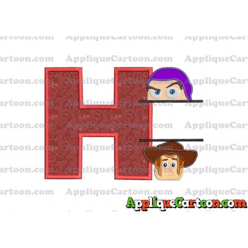 Split Buzz Lightyear and Sheriff Woody Toy Story Applique Embroidery Design With Alphabet H