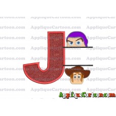 Split Buzz Lightyear and Sheriff Woody Toy Story Applique Embroidery Design With Alphabet J