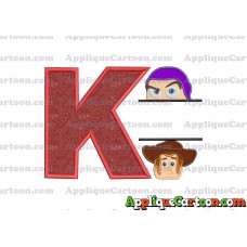 Split Buzz Lightyear and Sheriff Woody Toy Story Applique Embroidery Design With Alphabet K