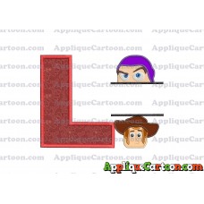 Split Buzz Lightyear and Sheriff Woody Toy Story Applique Embroidery Design With Alphabet L