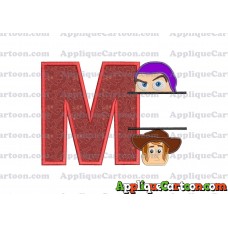 Split Buzz Lightyear and Sheriff Woody Toy Story Applique Embroidery Design With Alphabet M