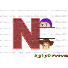 Split Buzz Lightyear and Sheriff Woody Toy Story Applique Embroidery Design With Alphabet N