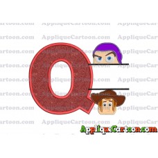 Split Buzz Lightyear and Sheriff Woody Toy Story Applique Embroidery Design With Alphabet Q