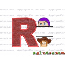 Split Buzz Lightyear and Sheriff Woody Toy Story Applique Embroidery Design With Alphabet R