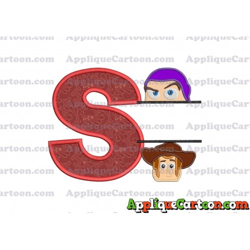 Split Buzz Lightyear and Sheriff Woody Toy Story Applique Embroidery Design With Alphabet S
