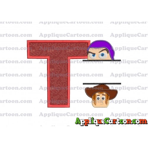 Split Buzz Lightyear and Sheriff Woody Toy Story Applique Embroidery Design With Alphabet T