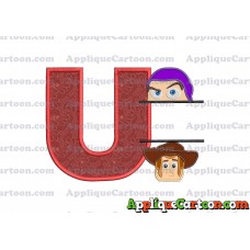 Split Buzz Lightyear and Sheriff Woody Toy Story Applique Embroidery Design With Alphabet U