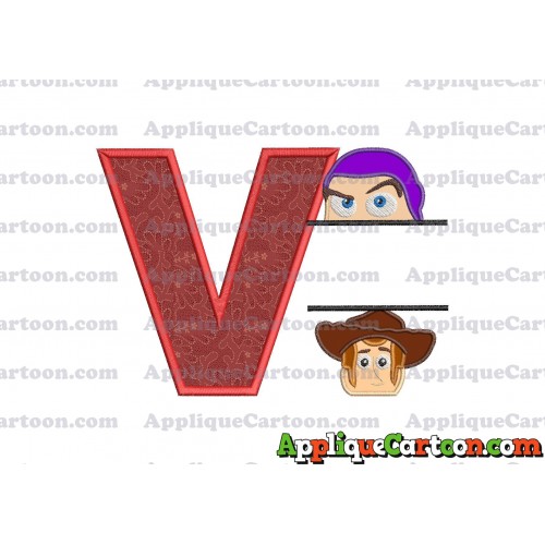 Split Buzz Lightyear and Sheriff Woody Toy Story Applique Embroidery Design With Alphabet V