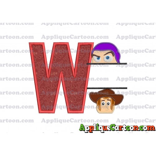 Split Buzz Lightyear and Sheriff Woody Toy Story Applique Embroidery Design With Alphabet W