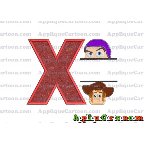 Split Buzz Lightyear and Sheriff Woody Toy Story Applique Embroidery Design With Alphabet X