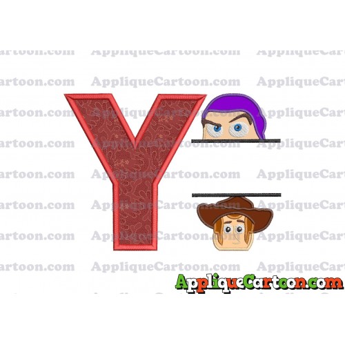 Split Buzz Lightyear and Sheriff Woody Toy Story Applique Embroidery Design With Alphabet Y