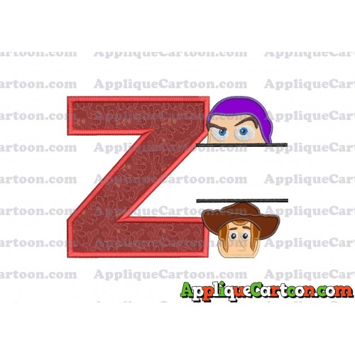 Split Buzz Lightyear and Sheriff Woody Toy Story Applique Embroidery Design With Alphabet Z