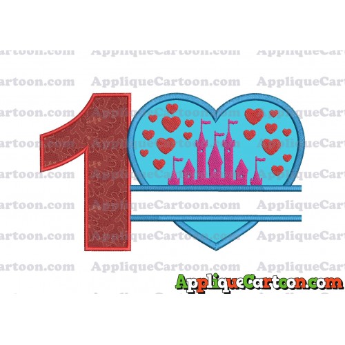 Split Heart Castle Applique Design Birthday Number 1